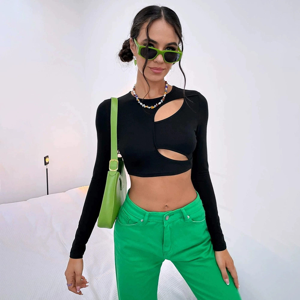 ZARA Street Casual Cutout Slim Fit Cropped Long Sleeve T-Shirt